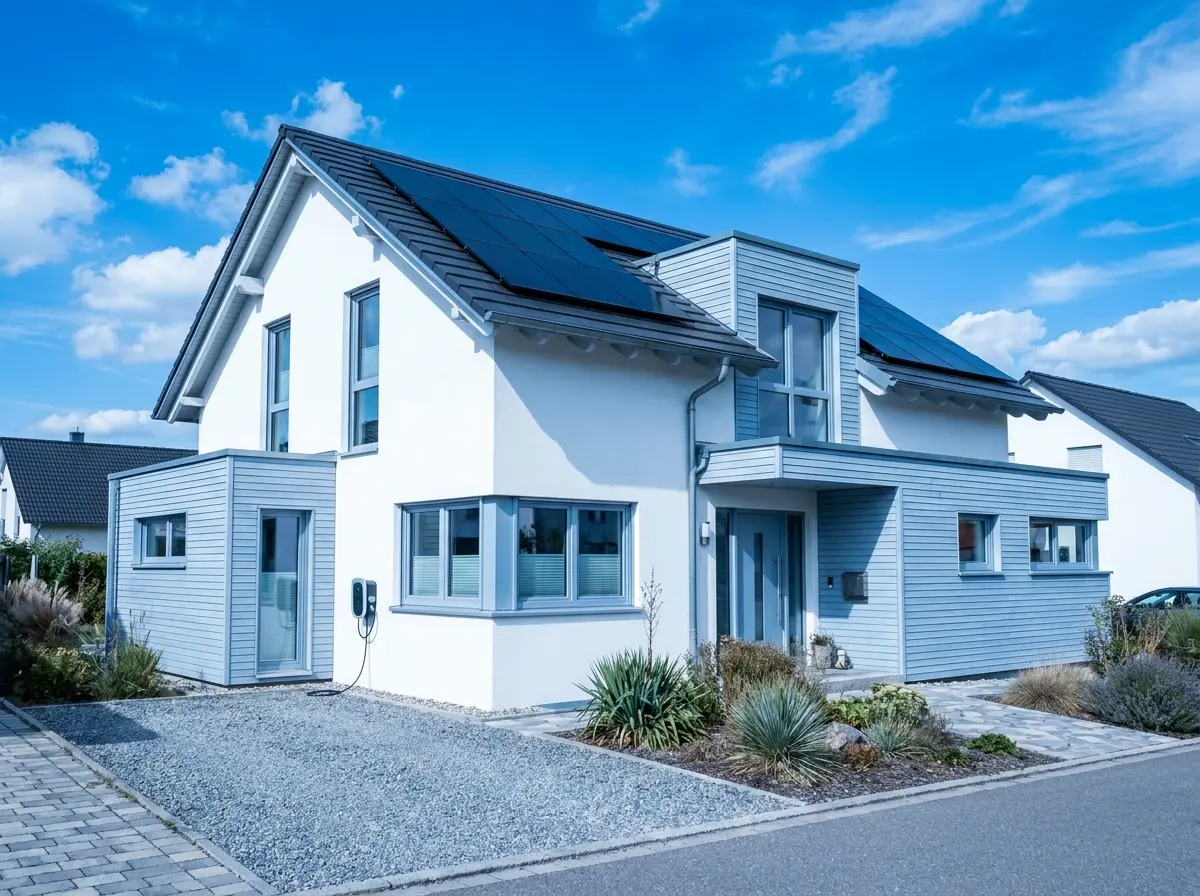 Modernes Einfamilienhaus mit Holzfassade und Photovoltaikanlage – energetisch saniertes Wohngebäude, S-Tec GmbH Energieberatung